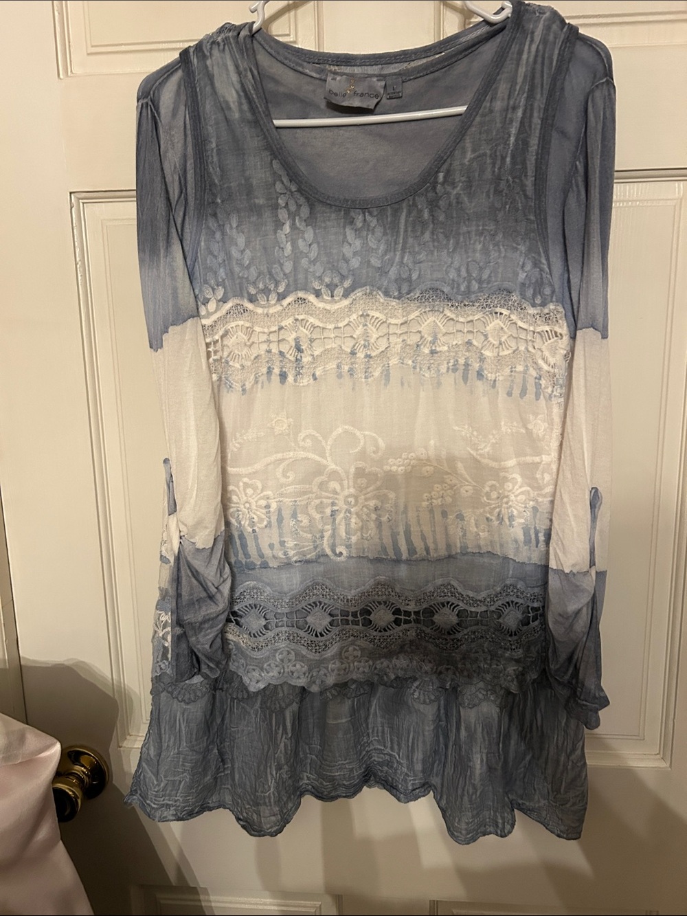Belle France.Two Piece  B/w  Lace-Trim Boho Tunic Lacy Embroidered Vest  ITALY
